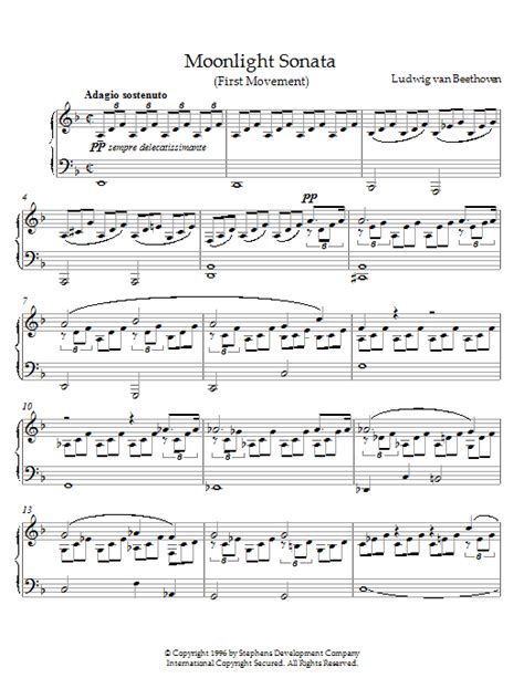 Moonlight Sonata First Movement Op No Sheet Music Ludwig Van Beethoven Piano Solo