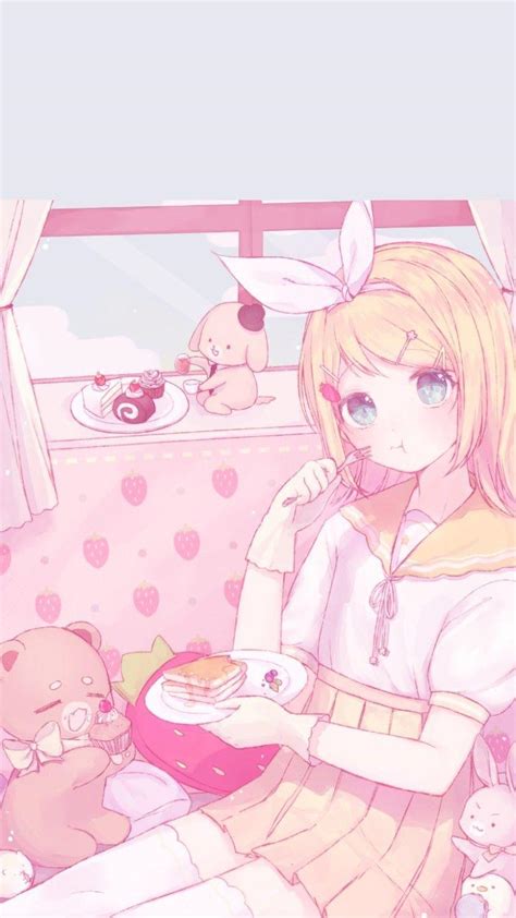 Anime girls original characters camera blue hair pink eyes stars dress sky wallpaper. Pink Anime Kawaii Wallpapers - Wallpaper Cave