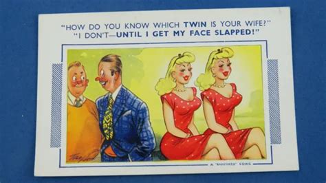 Risque Bamforth Comic Postcard 1950s Blonde Big Boobs Twins Theme £490