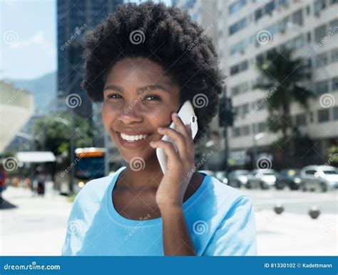 Happy African American Girl With Cell Phone Stock Photo Image Of