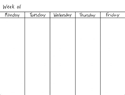 Weekly Planner Printable Monday Through Friday Template Calendar Design