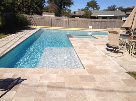 Classic Travertine French Pattern Pool Tiles And Pool Coping