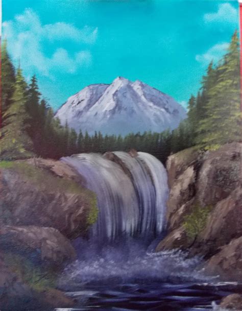 Mountain Waterfall Scene Oil Painting By Bambiepies On Deviantart