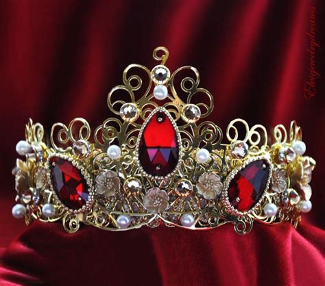 red rhinestone bridal crown tiara with swarovski crystals pearls for bride bridesmaid