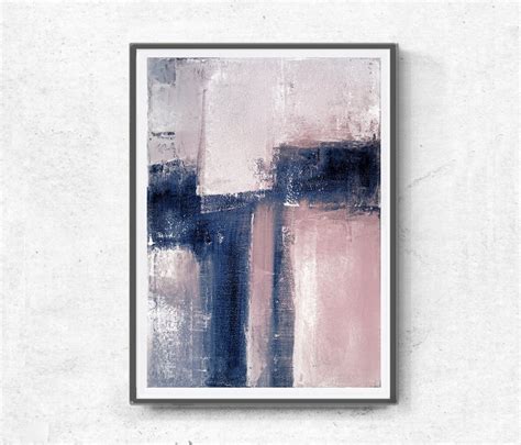 Pink And Navy Blue Triptych Wall Art Set Of 3 Prints Abstract Etsy