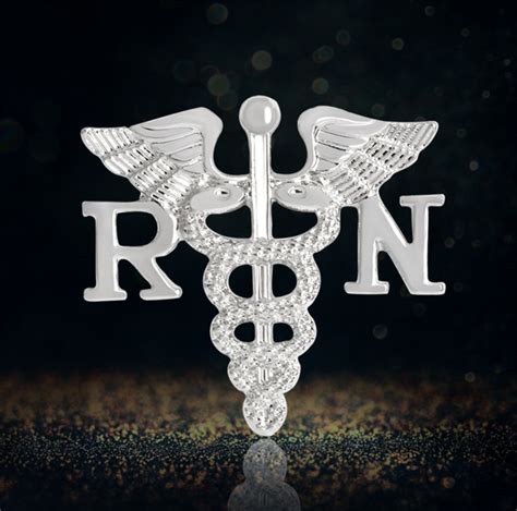 Rn Registered Nurse Pin Emblem Insignia Silver Inlaid Caduceus
