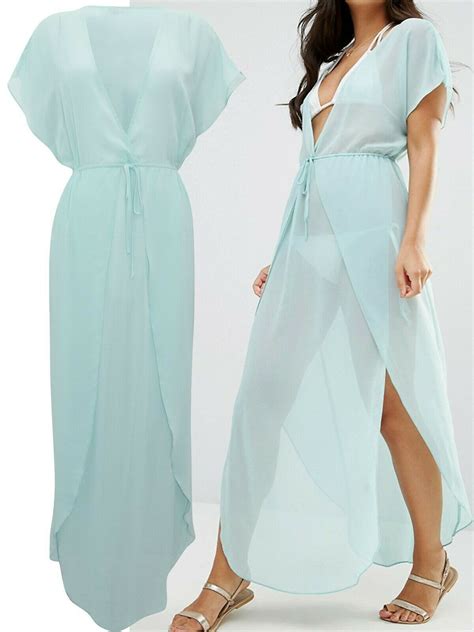 Asos Aqua Chiffon Beach Maxi Dress Cover Up Uk 10 In 2020 Beach Maxi Dress Beach Dresses Uk