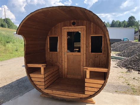 Oval Outdoor Barrel Sauna Two Rooms Wood Heating Led