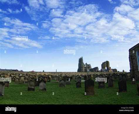 View Of Whitby Abbey Across Graveyard In St Mary S Church Whitby North