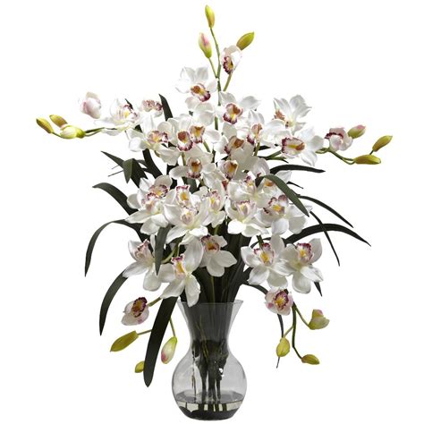 Forever flowering is famous for providing the artificial flowers, plants, stems stunning, large tropical arrangement, using real touch artificial white cymbidium orchids, gum nuts, phoenix palm, curly twig and tropical green foliage. Large White Cymbidium Silk Flower Arrangement with Vase ...