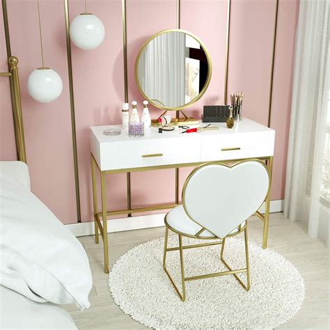 Mecor Vanity Table Set With Mirrorwood Makeup Vanity With Gold Metal