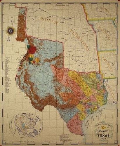 1845 Republic Of Texas Map With Geographic Regions Texas Map
