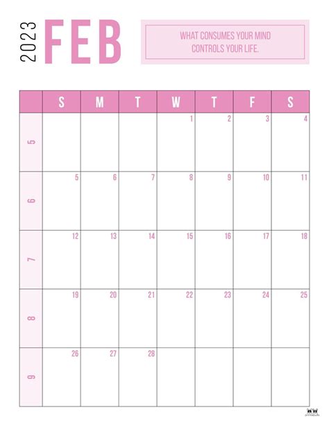 February 2023 Calendars 50 Free Printables Printabulls Artofit