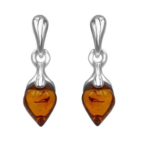 Fossils Sterling Silver Baltic Amber Pointed Pear Drop Earrings