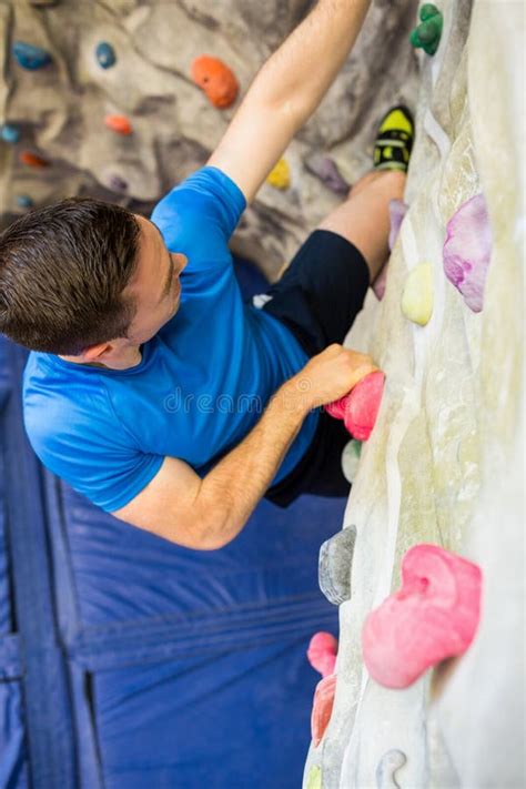 Fit Man Rock Climbing Indoors Stock Image Image Of Adult Healthy