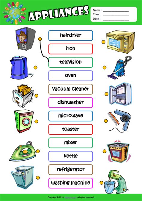 Appliances Esl Vocabulary Matching Exercise Worksheet For Kids