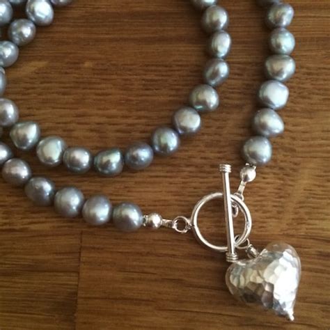 Grey Baroque Freshwater Pearl Necklace Sterling Silver Hammer Etsy Uk