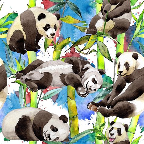 Cute Pandas Climbing Bamboo Pattern By Xayuk Redbubble
