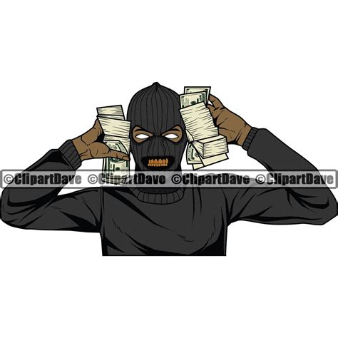 gangster ski mask gold teeth holding money stack svg design etsy