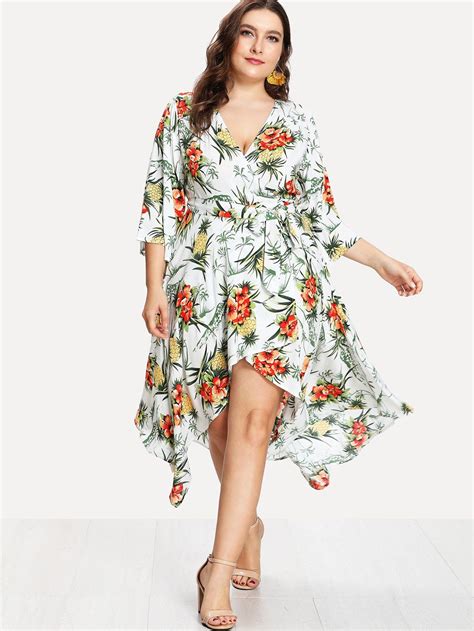 Shein Plus Tropical Print Surplice Wrap Dress Wrap Maxi Dress Summer