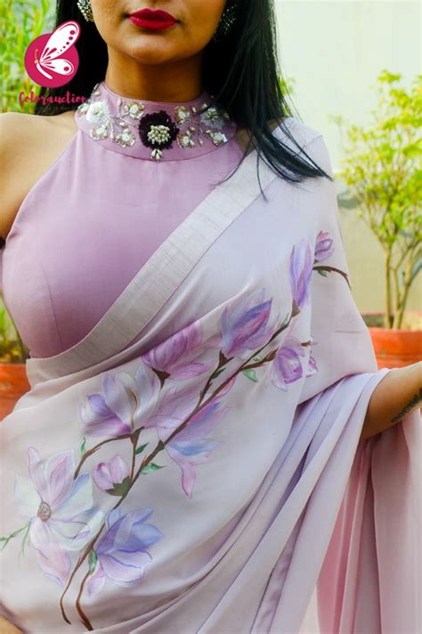 Buy Mauve Pink Hand Painted Silk Georgette Saree Sarees Online In