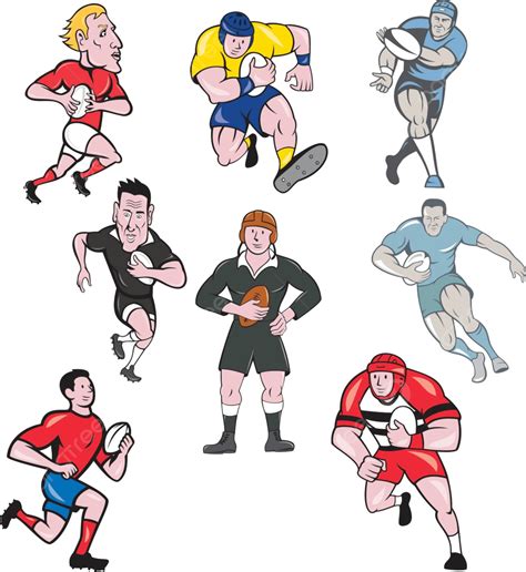 Rugby Player Mascot Cartoon Set Center Player Ball Vector Center