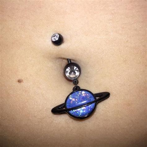 Black Peruvian Opal Saturn Belly Bar Opal Belly Ring Belly Button