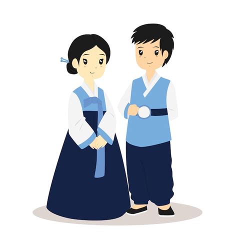 Premium Vector Korean Couple In Traditional Hanbok Dress Vector
