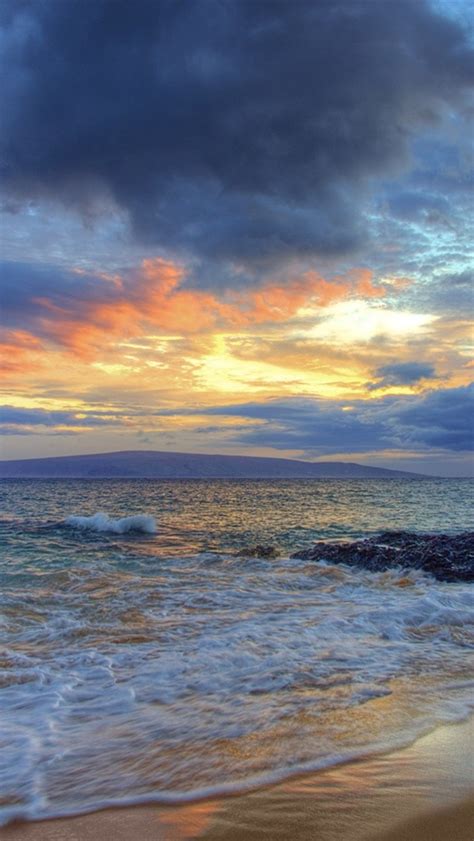 Wallpaper Sunset Secret Beach Makena Maui Hawaii Waves Clouds
