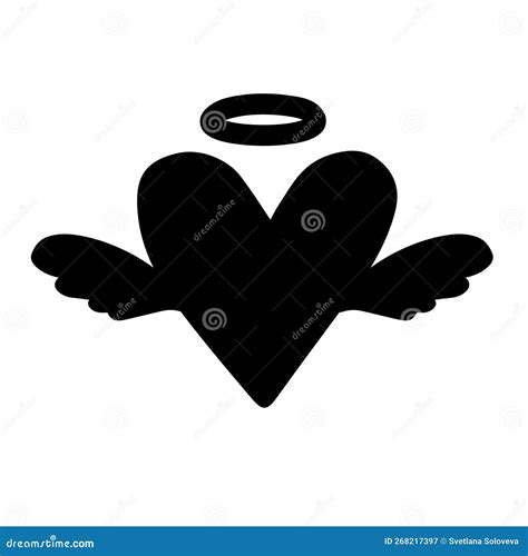 Vector Flat Heart With Angel Wings Silhouette Stock Vector