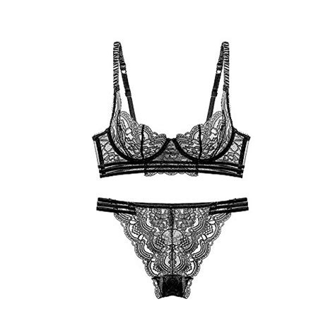 Womens Sexy Soft Lace Lingerie Set See Through Underwear Floral Lace Sheer Bra And Panty Set