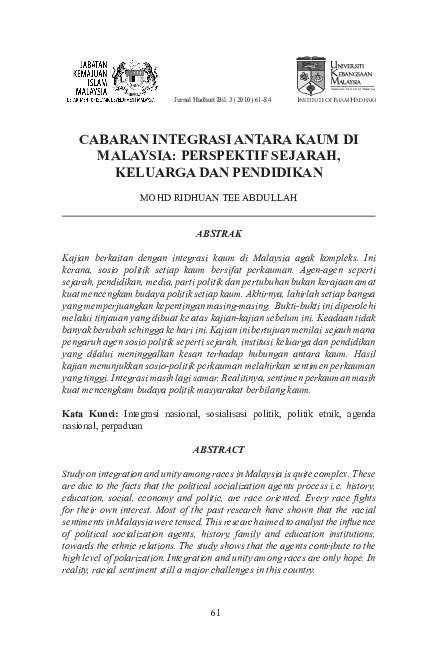 Pada zaman dahulu, penjajah british telah membawa masuk kaum cina dan india untuk kepentingan mereka sendiri dalam usaha. (PDF) CABARAN INTEGRASI ANTARA KAUM DI MALAYSIA ...