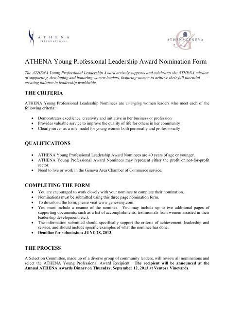 Athena Young Professional Leadership Award Nomination Form