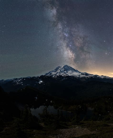 Fire Watch Views Milky Way Over Mt Rainier Wa From The Deck Of The