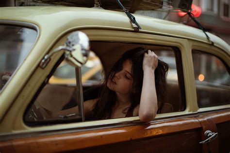 Women Sitting Car Portrait Jesse Herzog Hands On Head Raluca Vlad Wallpaper Resolution