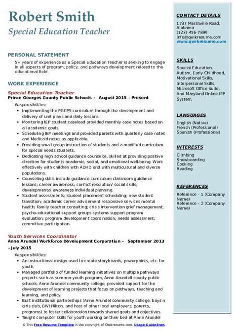 Sample Resume Special Education Teacher At Templates