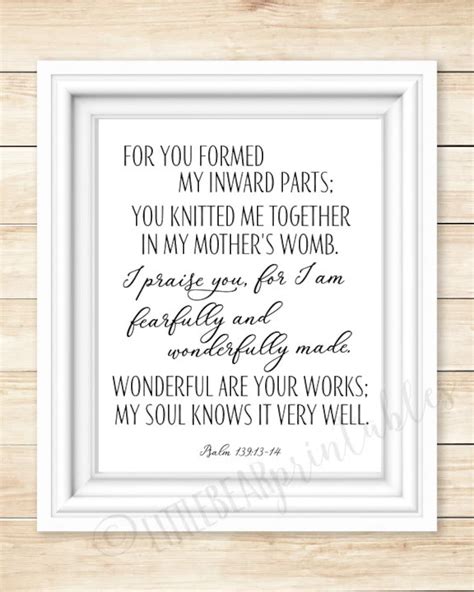 Psalm Printable Quote You Are Fearfully And Wonderfully Made