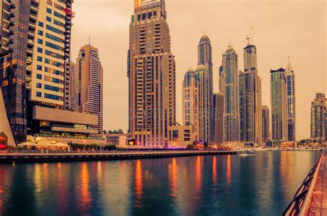 Dubai United Arab Emirates Marina In The Sunset Stock Photo Image