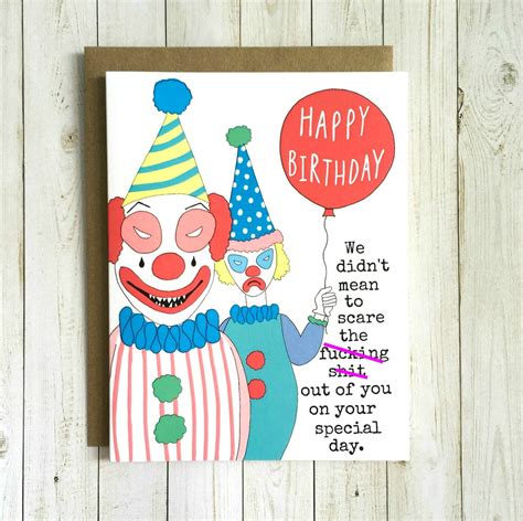 Funny Birthday Card Creepy Clown Birthday Card Mature Etsy