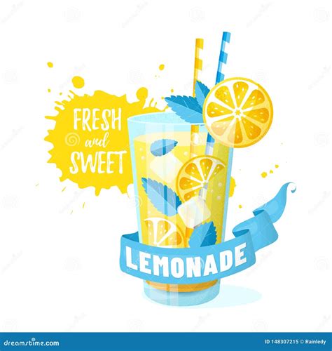 Lemonade With Ribbon Isolated On White Background Vector Illustration