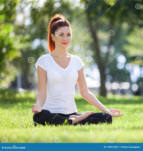 Yoga Outdoor Happy Woman Doing Yoga Exercises Meditate In The Park