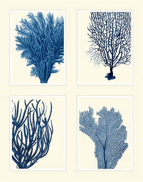 The coral and blue decor are on the rise right now! Blue Coral Print on 4 Panels Nautical print beach by ...