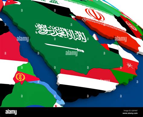Mapa De La Península Arábiga En Globo Con Banderas De Países Integrados