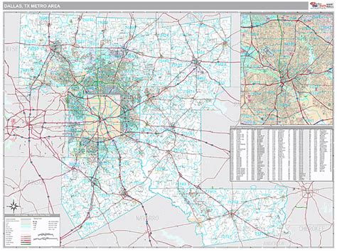 Dallas Tx Metro Area Zip Code Wall Map Premium Style By Marketmaps