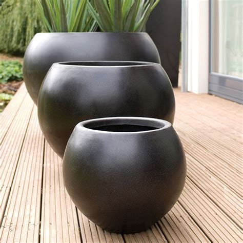 Yard Decor Ideas Round Ball Fiberstone Contemporary Black Planter By