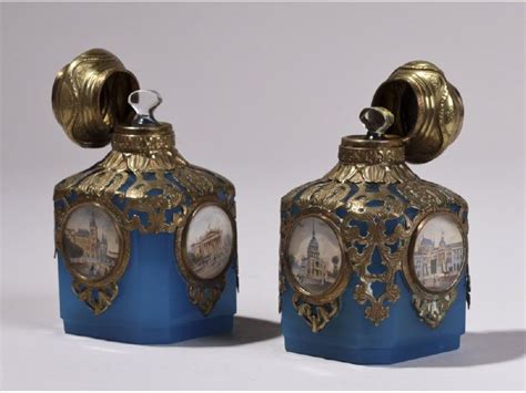 Pair Of 19th Century French Opaline And Ormolu Palais Royal Glass Perfume