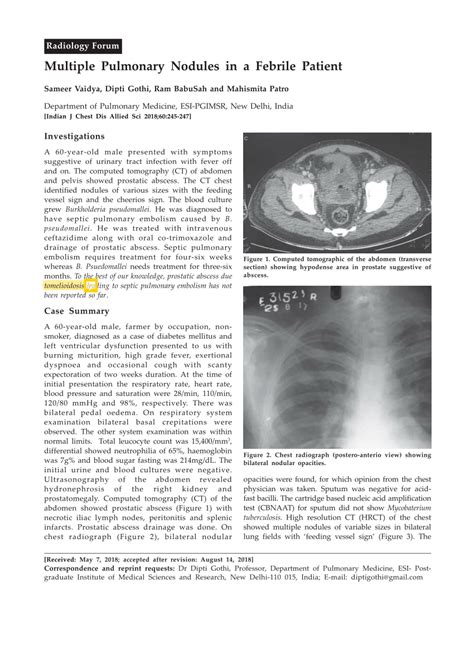 Pdf Radiology Forum Multiple Pulmonary Nodules In A Febrile Patient