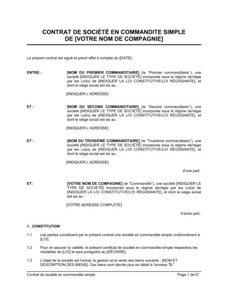 Contrat De Soci T En Commandite Simple Mod Les Exemples Pdf Hot Sex Picture