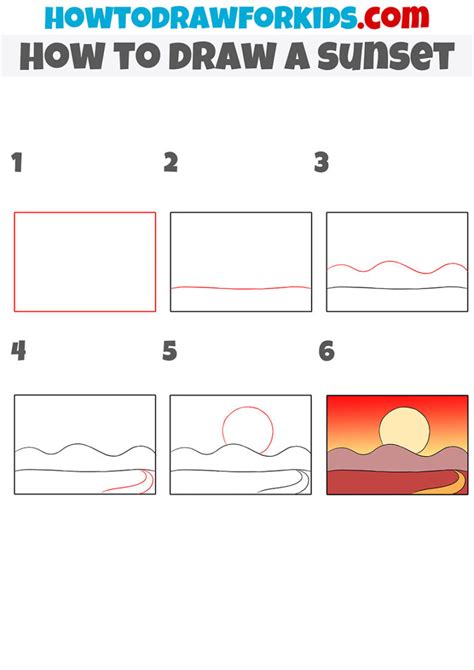 How To Draw A Sunset Step By Step Drawing Tutorial For Kids