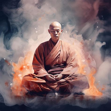 Buddhist Monk Meditating In The World Of Impermanence Digital Art By